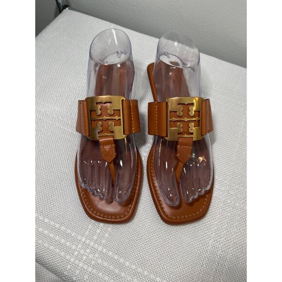 TORY BURCH Women Georgie Gold Logo‎ Leather Sandals Sz 8.5 - Picture 2 of 5